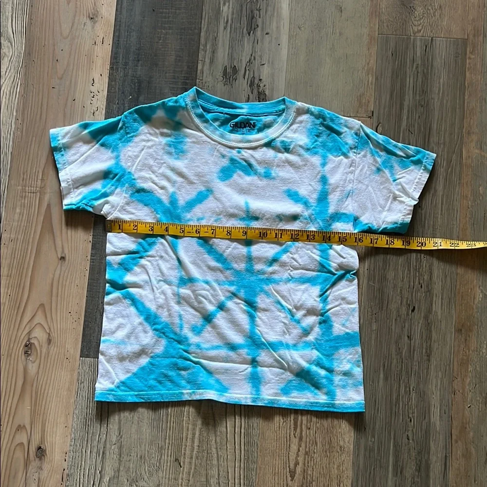 Blue & White Handmade Tie-Dye Gildan Kids T-Shirt Size: Youth Small (S)
